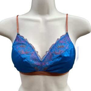 Auden Unlined Bralette Size S Blue Brown Embroidered Soft Cups NWT Lightweight